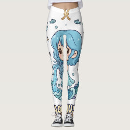 Cute Anime Aquarius Zodiac Sign Leggings