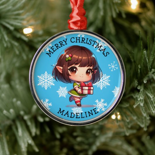 Cute Anime Asian Elf Personalized Christmas Ornament Aus Metall (Baum)