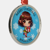 Cute Anime Asian Elf Personalized Christmas Ornament Aus Metall (Rechts)