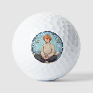 Cute Anime Boy Drinking Coffee in Winter Golfball