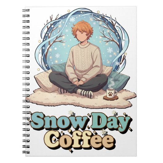 Cute Anime Boy Drinking Coffee in Winter Notizblock (Vorderseite)