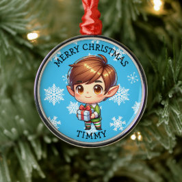 Cute Anime Boy Elf Personalized Christmas Ornament Aus Metall