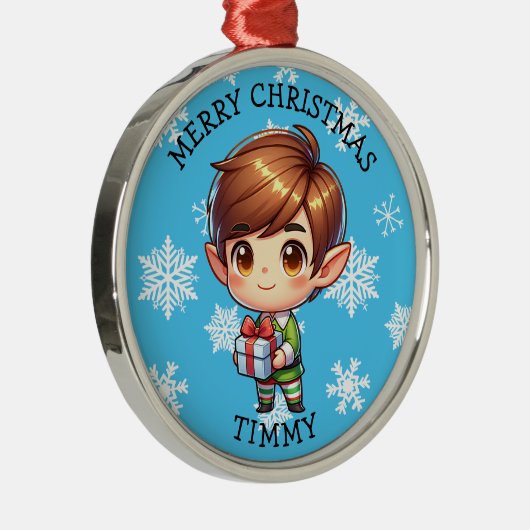 Cute Anime Boy Elf Personalized Christmas Ornament Aus Metall (Rechts)