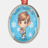Cute Anime Boy Elf Personalized Christmas Ornament Aus Metall (Links)