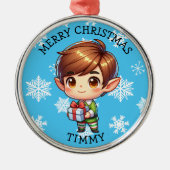 Cute Anime Boy Elf Personalized Christmas Ornament Aus Metall (Vorne)