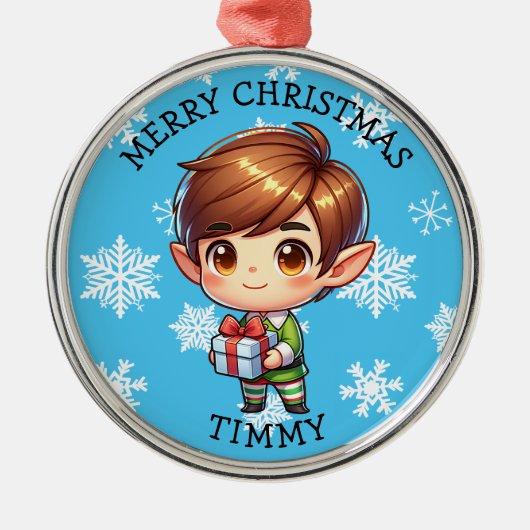 Cute Anime Boy Elf Personalized Christmas Ornament Aus Metall (Vorne)