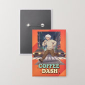 Cute Anime Boy Running in the City with Coffee Button (Vorderseite/Rückseite)