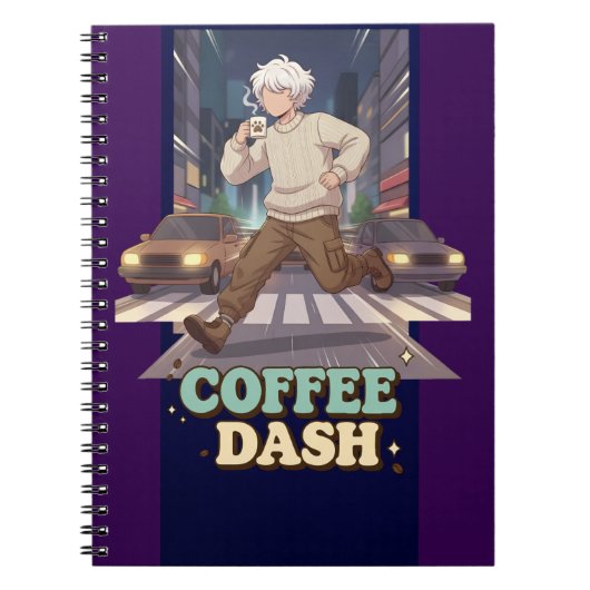 Cute Anime Boy Running in the City with Coffee Notizblock (Vorderseite)