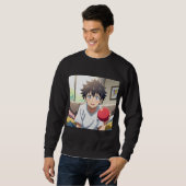 Cute Anime Boy with Blue Eyes Holding a Red Ball a Sweatshirt (Vorne ganz)
