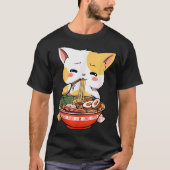 Cute Anime Cat Eating Ramen T-Shirt (Vorderseite)