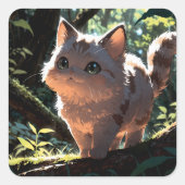 Cute anime cat quadratischer aufkleber (Vorderseite)