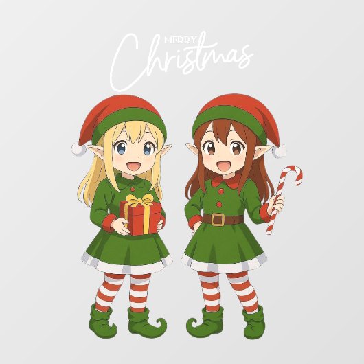 Cute anime Christmas elves Fensteraufkleber (Blatt)
