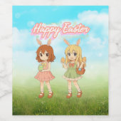 Cute anime Easter bunny girls Weinetikett (Einzelnes Label)