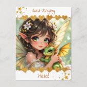 Cute Anime Fairy and Chibi Dragon | Hello! Postkarte (Vorderseite)
