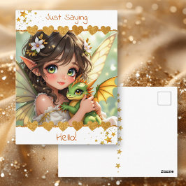 Cute Anime Fairy and Chibi Dragon | Hello! Postkarte