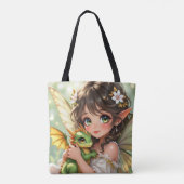 Cute Anime Fairy and Chibi Dragon  Tasche (Rückseite)