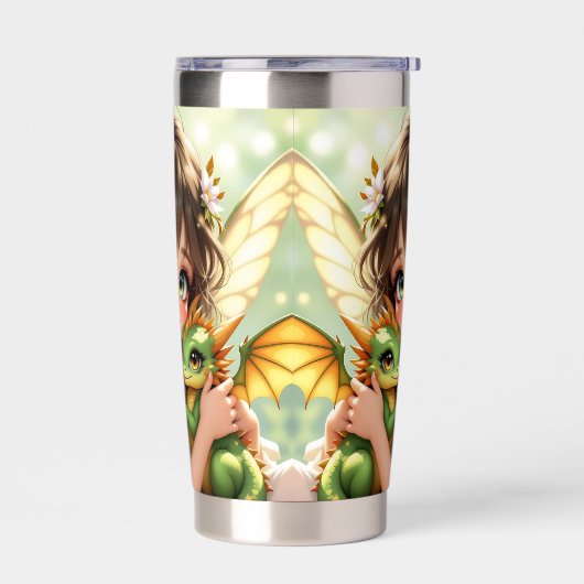 Cute Anime Fairy and Chibi Dragon Thermobecher (Links)