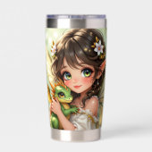 Cute Anime Fairy and Chibi Dragon Thermobecher (Rückseite)