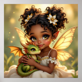 Cute Anime Fairy Girl and Chibi Dragon Poster