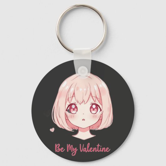 Cute Anime Girl - Be My Valentine T-Shirt Schlüsselanhänger (Vorderseite)