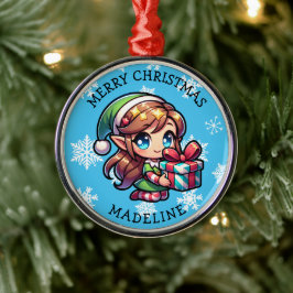 Cute Anime Girl Elf Personalized Christmas Ornament Aus Metall