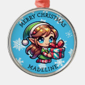 Cute Anime Girl Elf Personalized Christmas Ornament Aus Metall (Vorne)