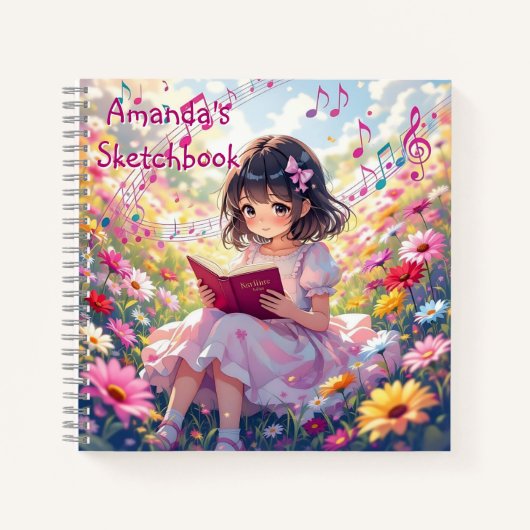 Cute Anime Girl Reading a Book Personalized Notizblock (Vorderseite)