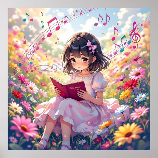 Cute Anime Girl Reading a Book Poster (Vorne)
