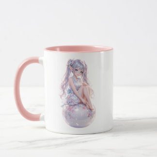 Cute Anime Girl Sitting Tasse