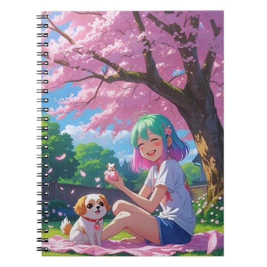 Cute Anime Girl with Doggie Notebook Notizblock (Vorderseite)