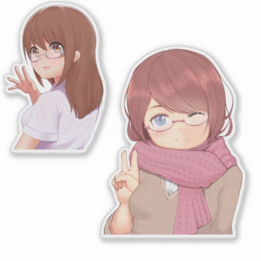 Cute Anime Girl with Glasses Aesthetic Sticker (Vorderseite)