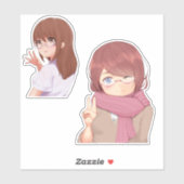 Cute Anime Girl with Glasses Aesthetic Sticker (Blatt)