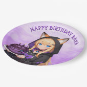 Cute Anime Girl's Birthday Party Pappteller (Schrägansicht)