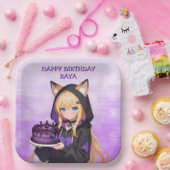 Cute Anime Girl's Birthday Party Pappteller (Party)