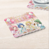 Cute Anime Girl's Ice Cream Birthday Party   Untersetzer (angewinkelt)