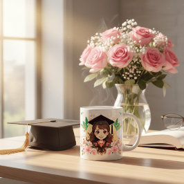 Cute Anime Graduation Girl Floral Watercolor Coffe Kaffeetasse