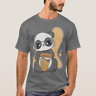 Cute Anime Panda And Kawaii Bear Drinking Ice Coff T-Shirt