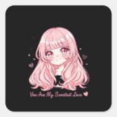 Cute Anime Valentine Sweatshirt Quadratischer Aufkleber (Vorderseite)