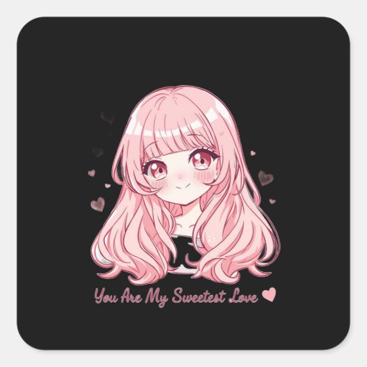Cute Anime Valentine Sweatshirt Quadratischer Aufkleber (Vorderseite)