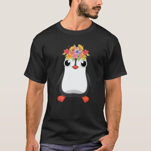 Cute Antarctica Animal  Flowers Zoo Bird Penguin T-Shirt (Vorderseite)