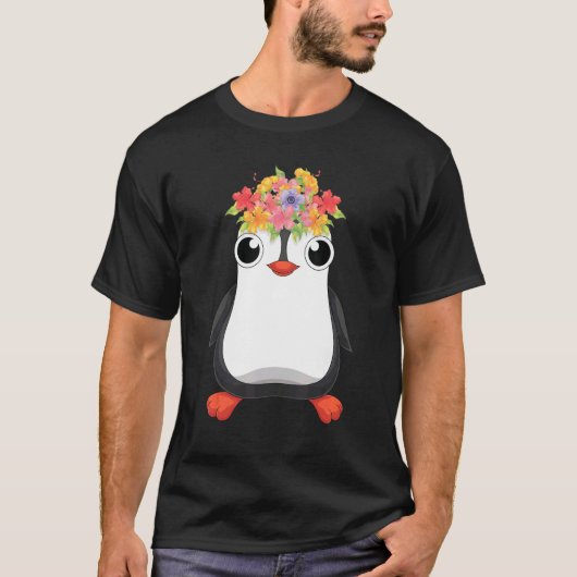 Cute Antarctica Animal Flowers Zoo Bird Penguin T-Shirt (Vorderseite)