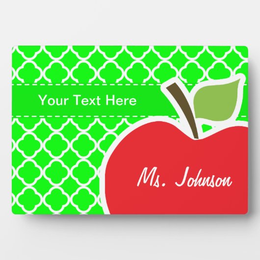 Cute Apple on Electric Green Quatrefoil Fotoplatte (Vorderseite)
