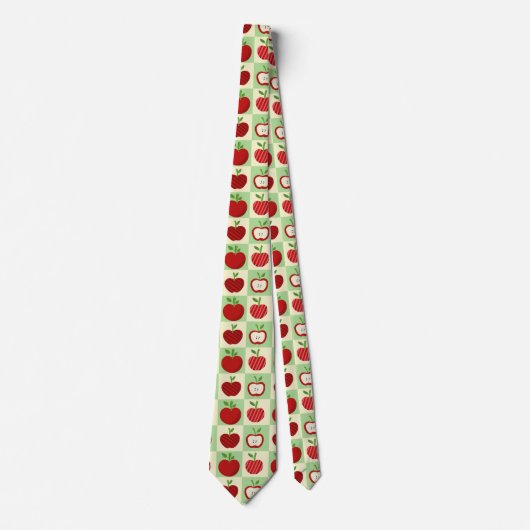 Cute Apple Pattern Green Fall Check Farmhouse Krawatte (Vorderseite)