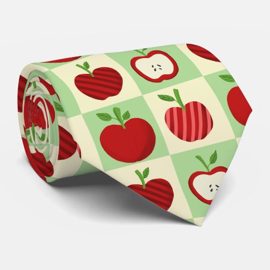 Cute Apple Pattern Green Fall Check Farmhouse Krawatte (Gerollt)