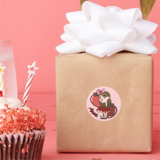 Cute Apple Theme Chibi with Apple Background Runder Aufkleber (Party)