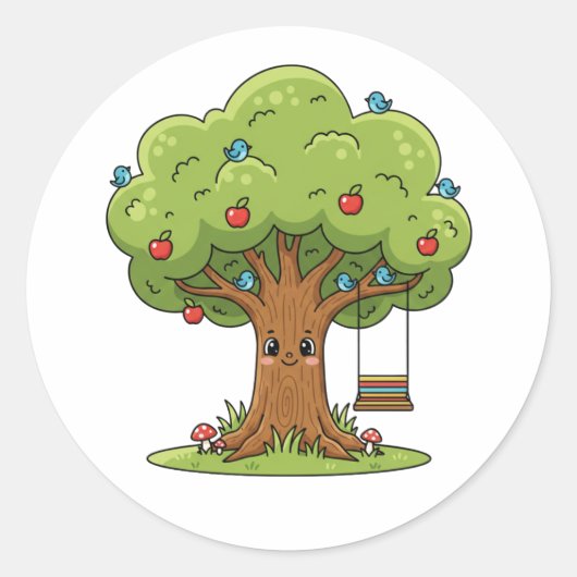 Cute Apple Tree Cartoon Illustration Sticker (Vorderseite)