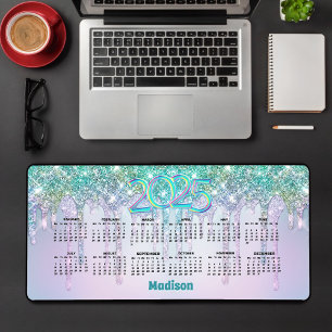 Cute Aqua Turquoise Glitter Drips 2025 Kalender Schreibtischunterlage