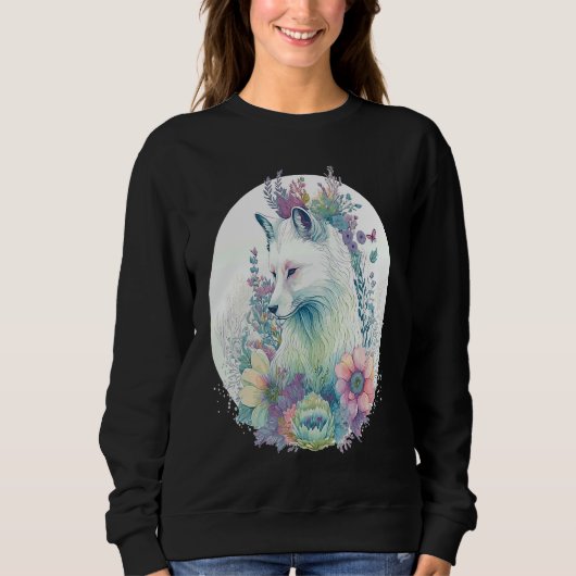 Cute Arctic Fox Flower Crown Animal Sweatshirt (Vorderseite)