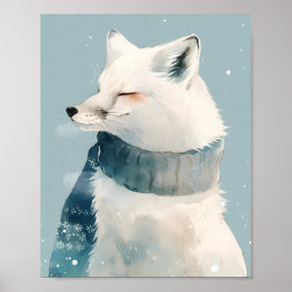 Cute Arctic Fox Nursery Wall Art Watercolor Poster