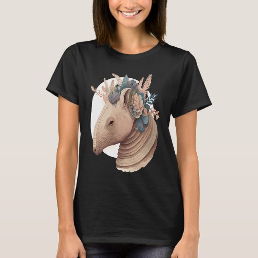 Cute Armadillo Flower Crown Watercolor Animal T-Shirt (Vorderseite)